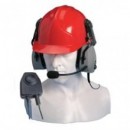 Double earpiece ear defender for hard hat use only with in line PTT (Vox)